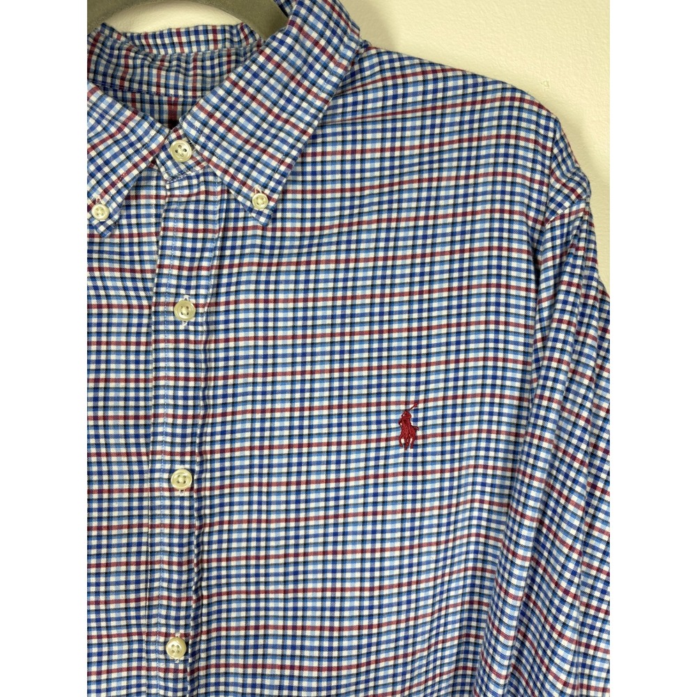 Ralph Lauren Mens Button Down Shirt XL Blue Red Gingham Plaid Preppy Classic